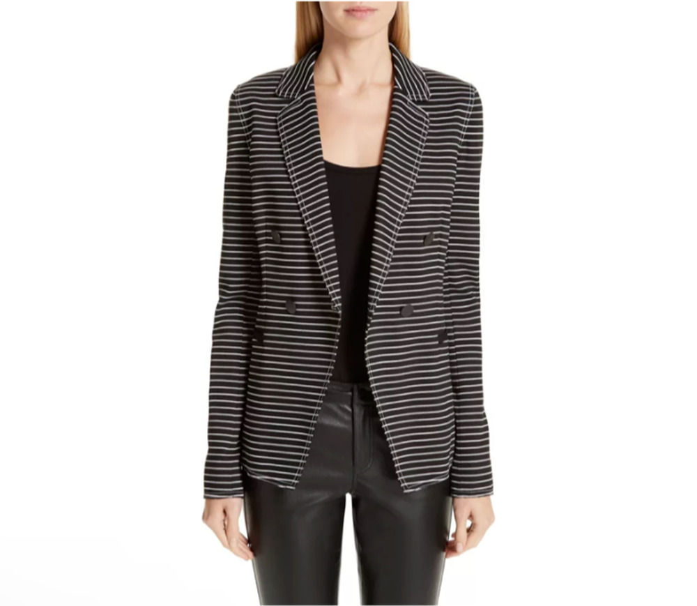 Lafayette 148 New York Devin Blazer Black White Striped Double Breasted Size 6